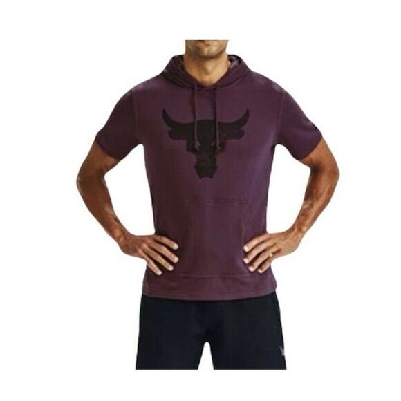 Men’s Under Armour Project Rock Terry Short Sleeved Hoodie Burgundy Maroon XXL - Picture 1 of 7